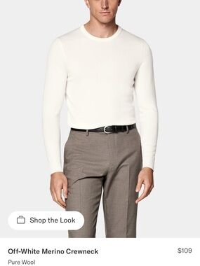 Suitsupply Cream Merino Wool Crewneck Sweater